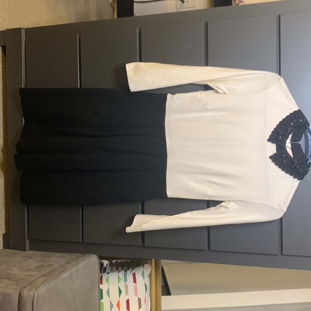 Peter Pan neck black and white dress